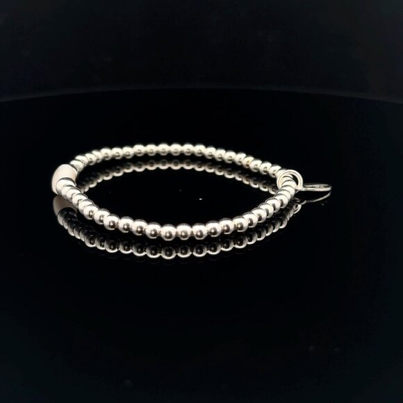 925 Sterling Silver Beaded Stretch Stacking Bracelet MOP Letter Initial I - Picture 3 of 6